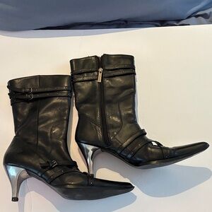 Harley Davidson Black Leather Mid-Calf Heeled Boots - Women's